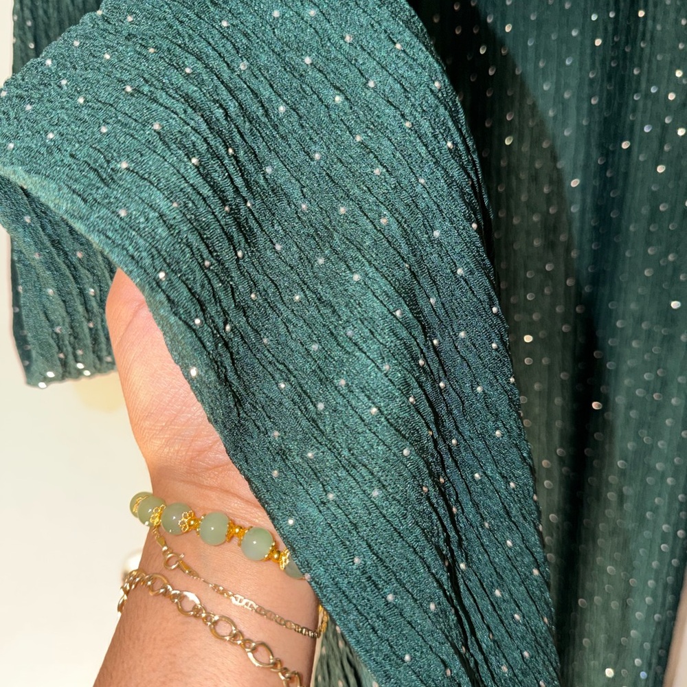 Green Textured Dress with rhinestone Accents